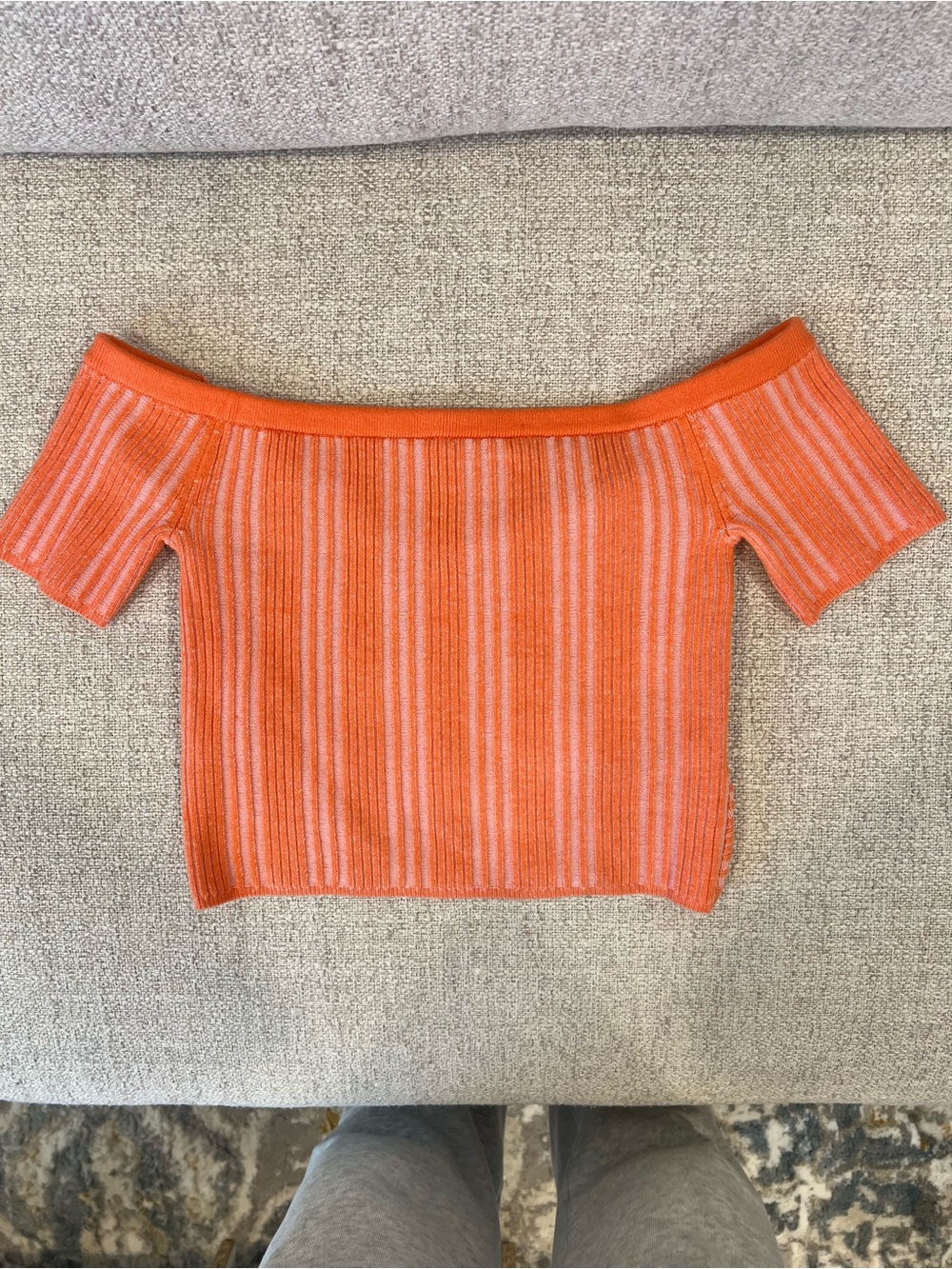 AerieOff-Shoulder Ribbed Striped Top